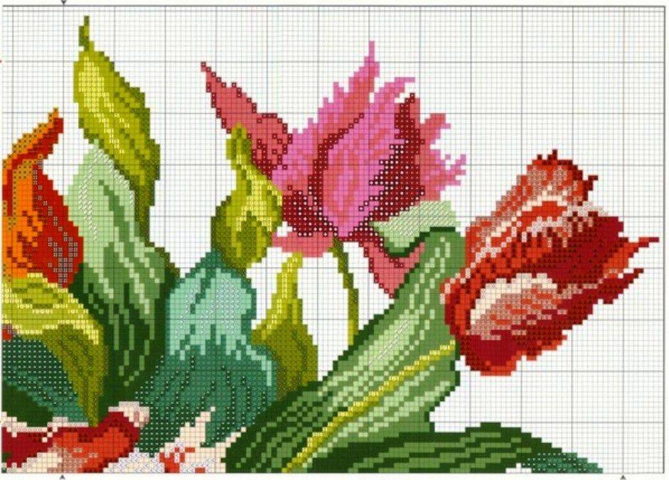Вышивка крестом тюльпанов: 3 простые схемы
