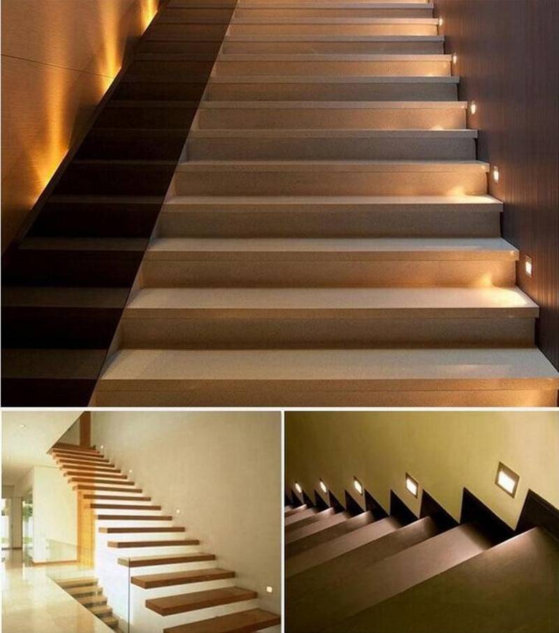 Освещение лестницы в доме фото - светильники для подсветки ступеней