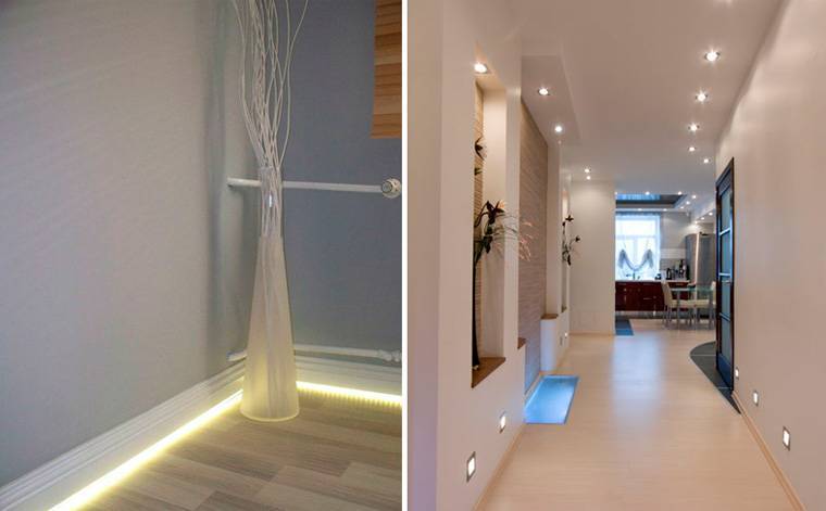 Освещение в прихожей: коридор в квартире, фото бра, свет небольшой, дизайн с подсветкой пола, лампы в интерьере
