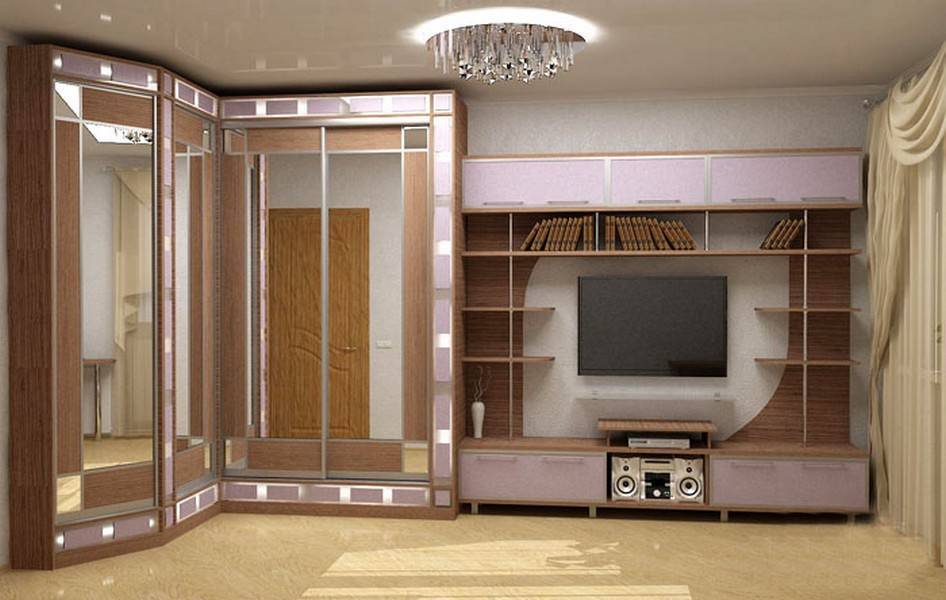 Угловой шкаф-купе в гостиную: разновидности и материалы, внутреннее наполнение, примеры красивых вариантов в интерьере