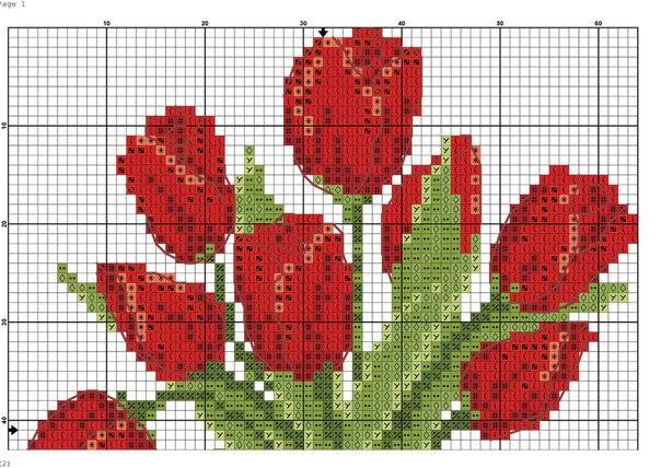 Схема для вышивки крестом букет тюльпанов