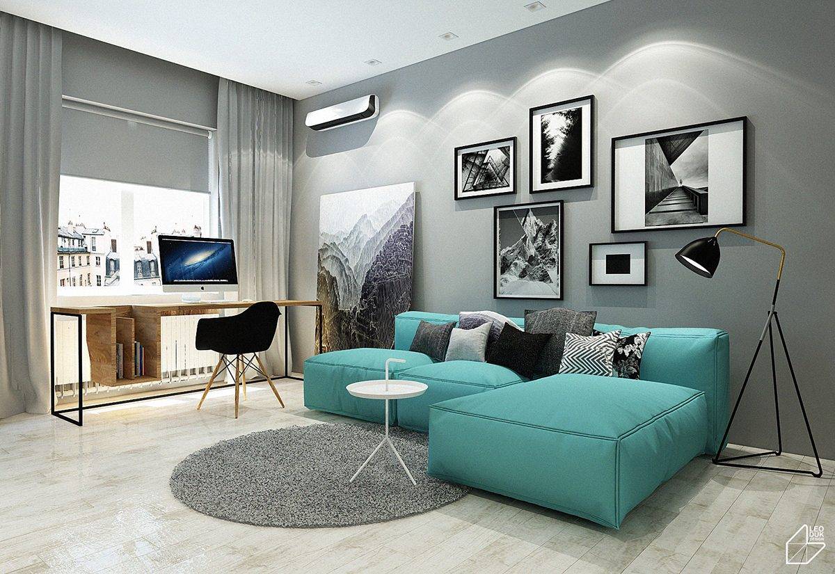 Дизайн гостиной в серых тонах в фото