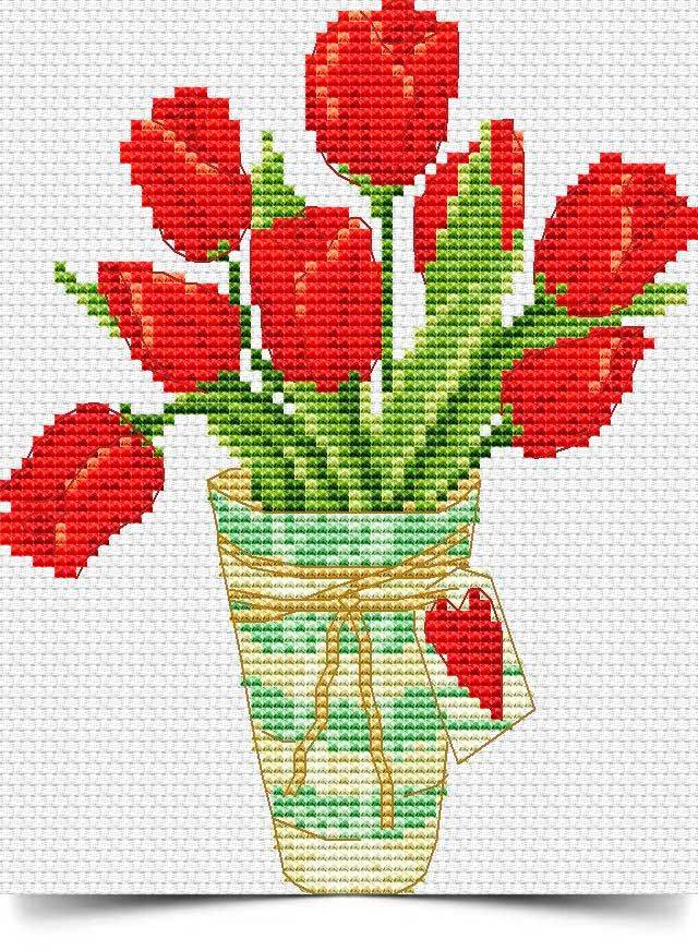Тюльпаны в вазе вышивка схема