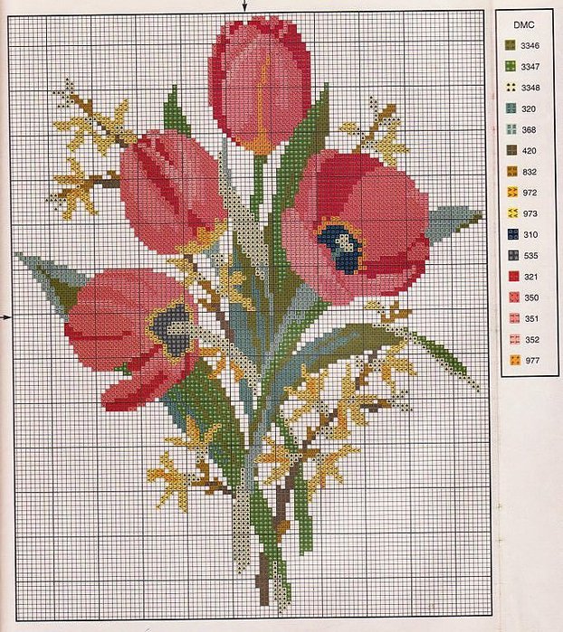 Схемы для вышивки крестиком с тюльпанами