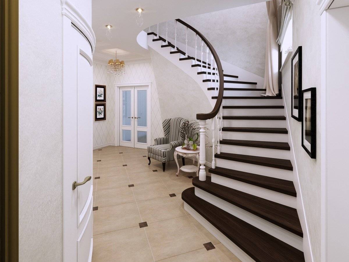 Интерьер прихожей в частном доме с лестницей фото | фото квартир