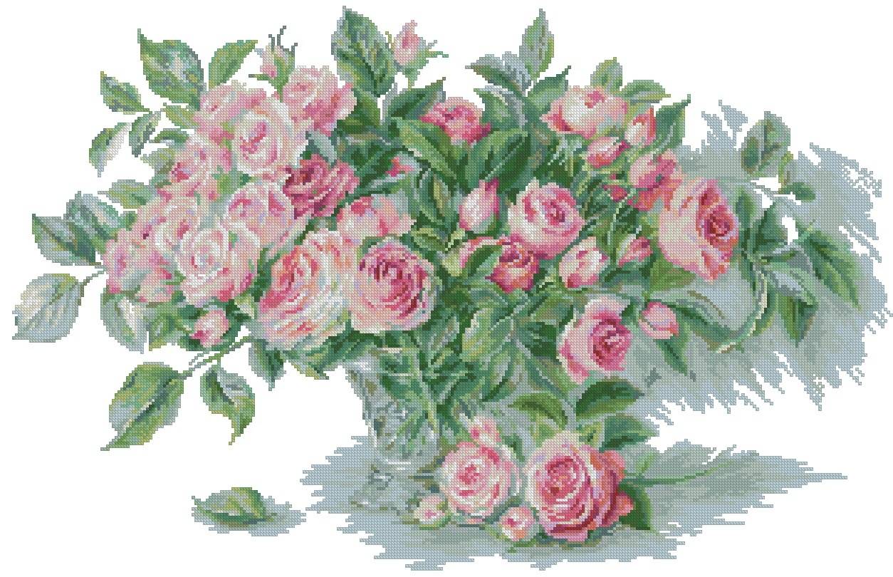 Картина панно рисунок вышивка крестом розы в росе канва нитки