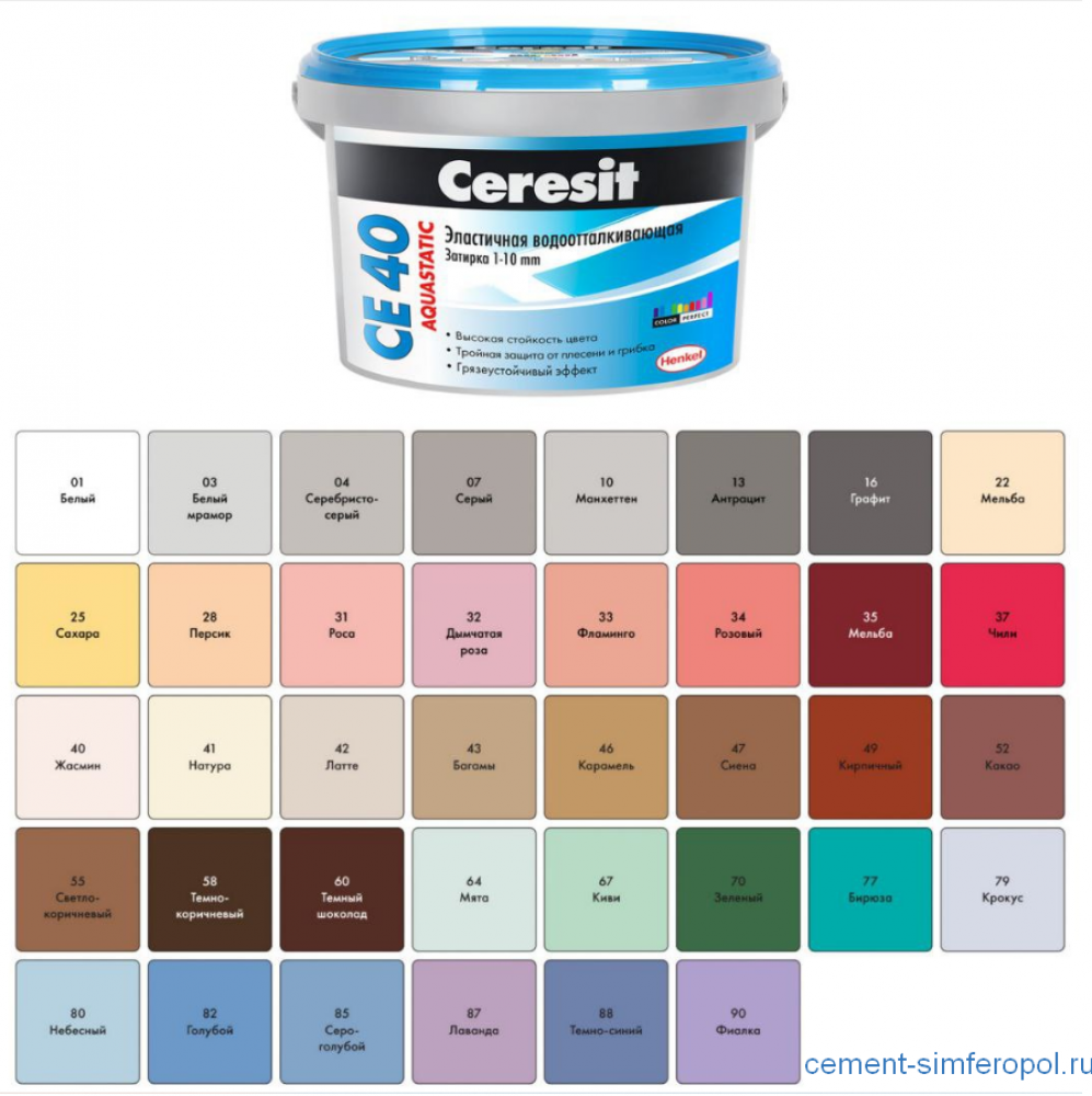 Затирка церезит (сeresit) се-40 различных цветов для облицовочной плитки