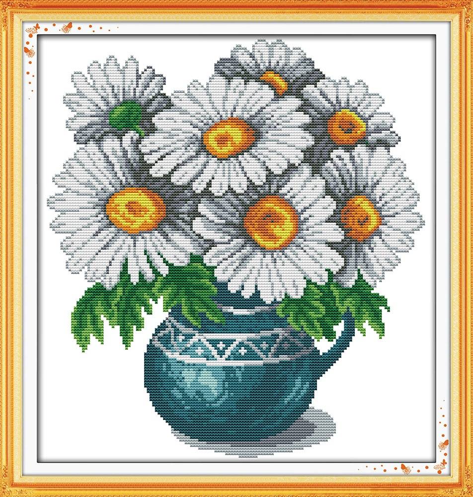 Схемы вышивки крестом ромашки: бесплатно скачать для вышивания, больших размеров букет, цветы в вазе