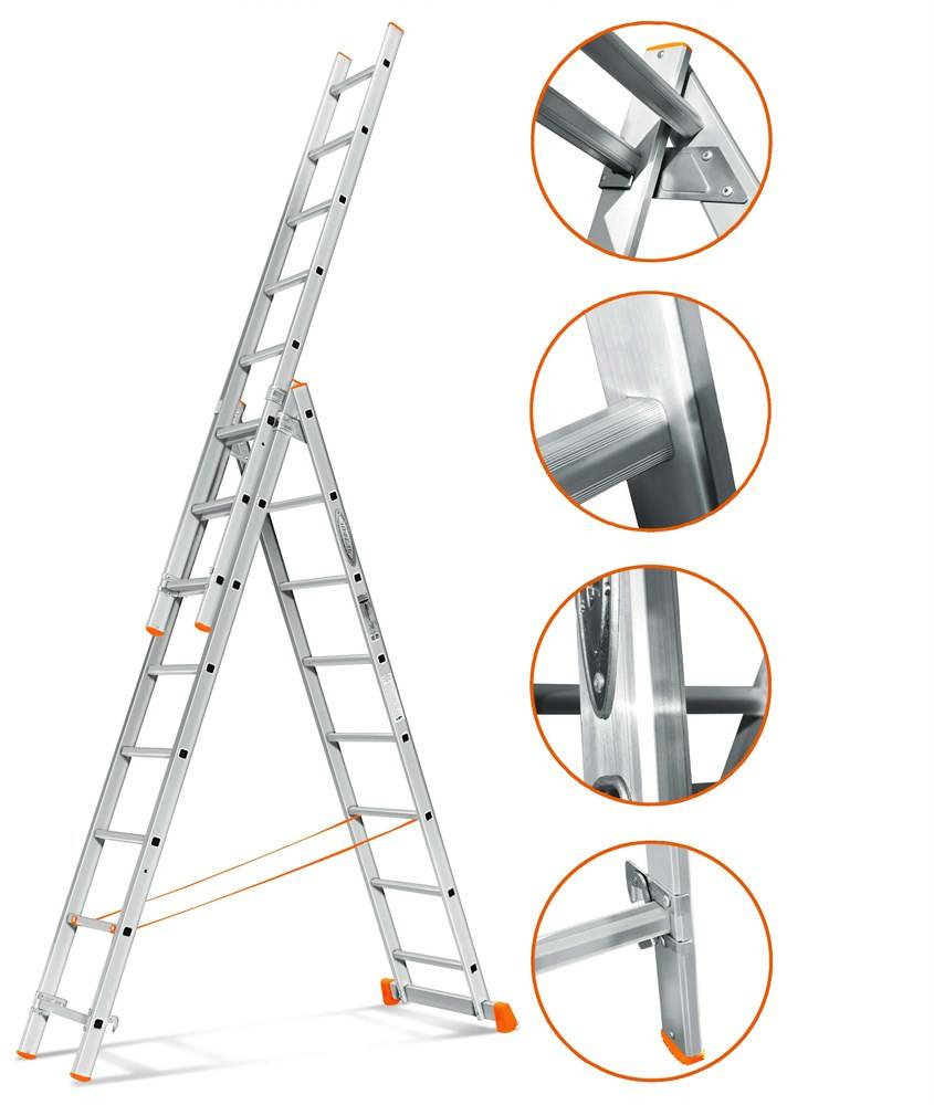 Разновидности моделей трехсекционных лестниц 3х9